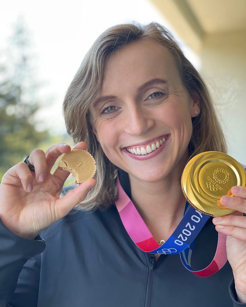 Katie Ledecky showing off her gold medal